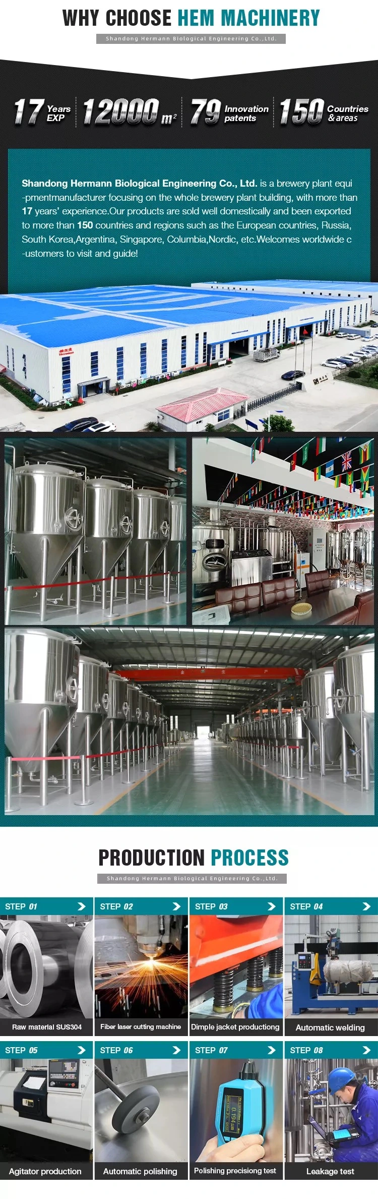 Copper Fermentation Tank 5bbl 10bbl 15bbl 20bbl Commercial Steam Heating Beer Brewery System for Beer Production Equipment